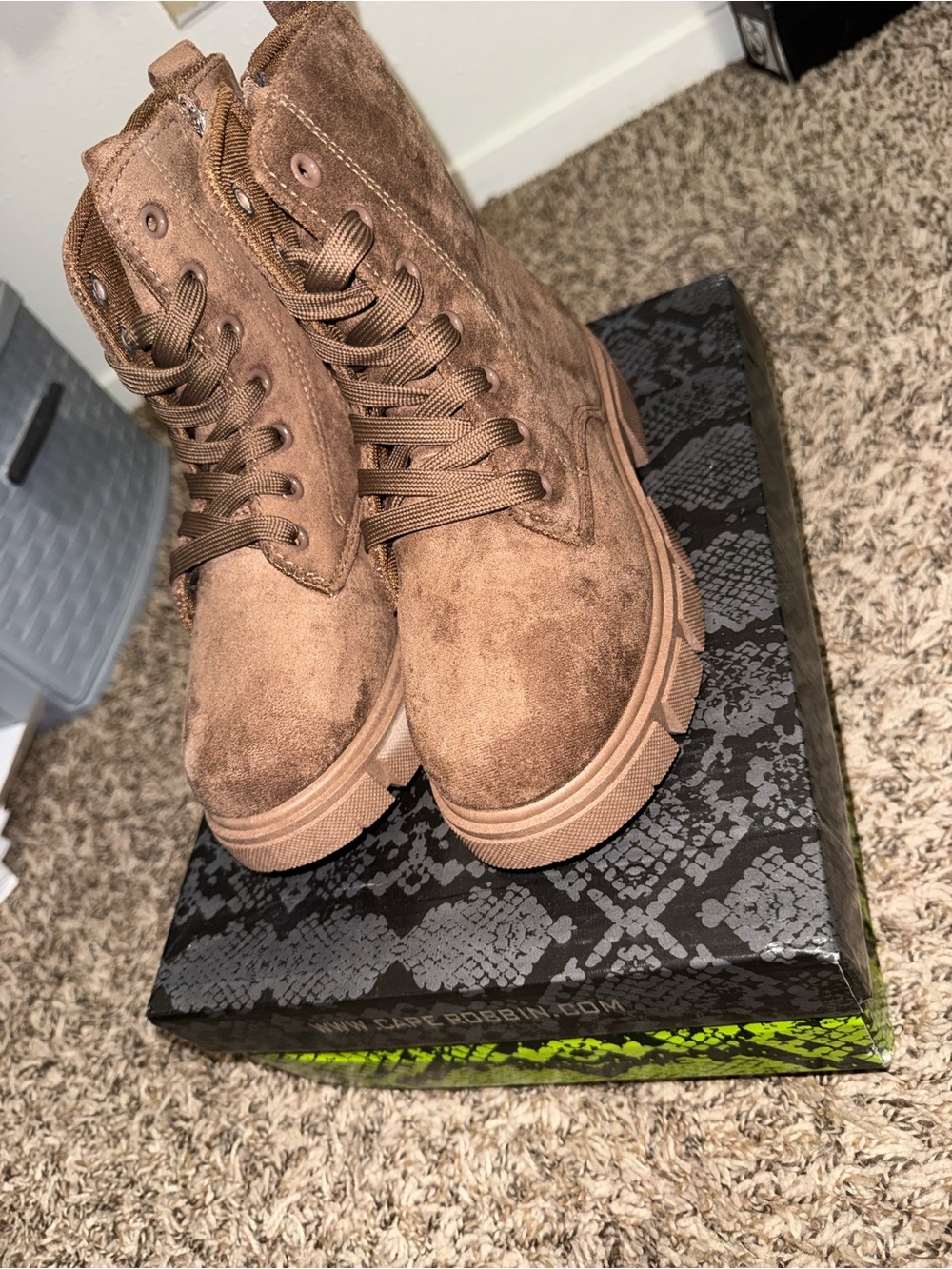 Cape Robbin Chunky Tan Suede Lace-Up Platform Boots